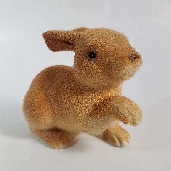 Flocked Fuzzy Rabbit Figurine Ceramic Brown Vintage 1960s Bunny - Picture 6 of 9
